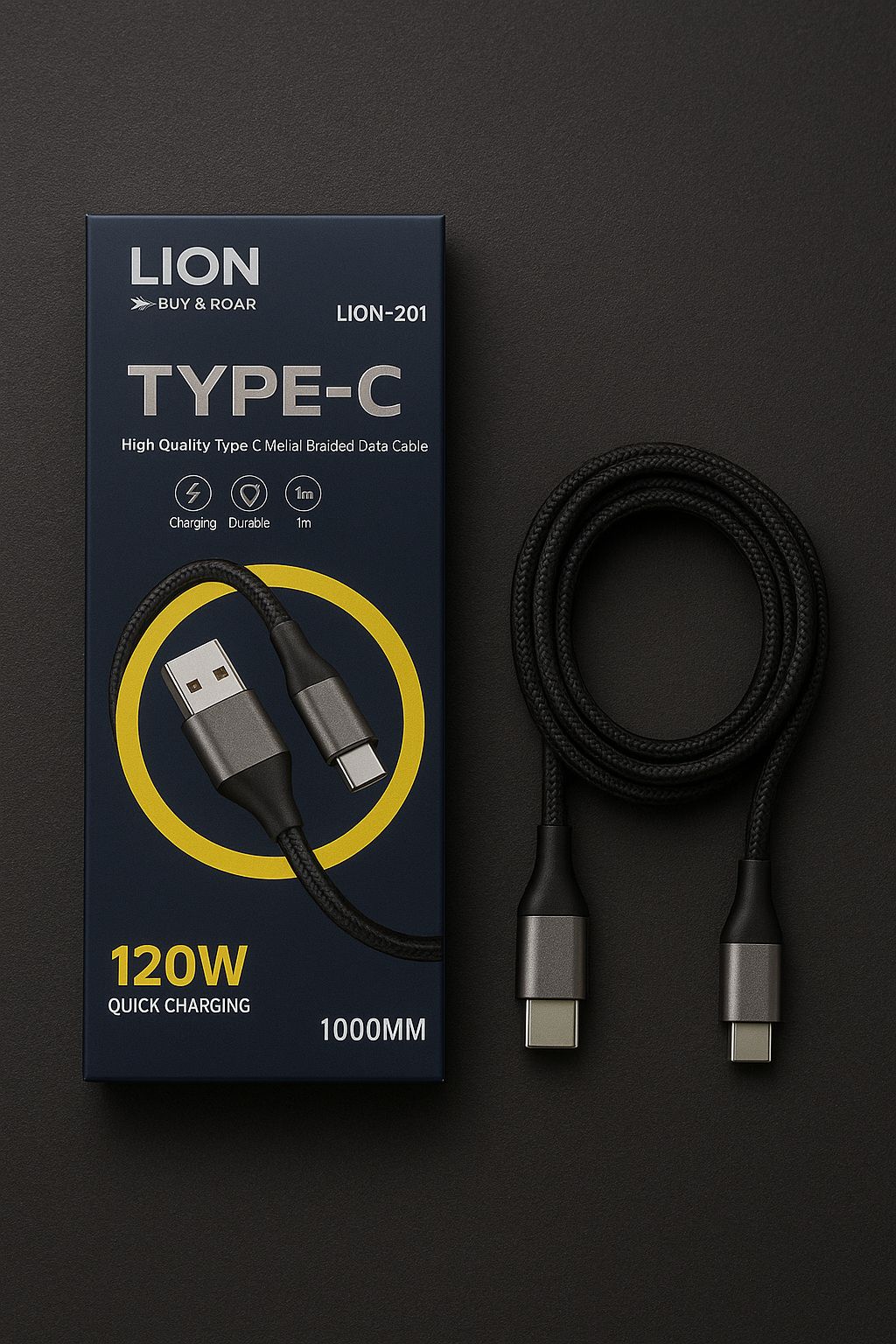 120W PD Type-C Cable – 1000mm Fast Charge & Data Sync